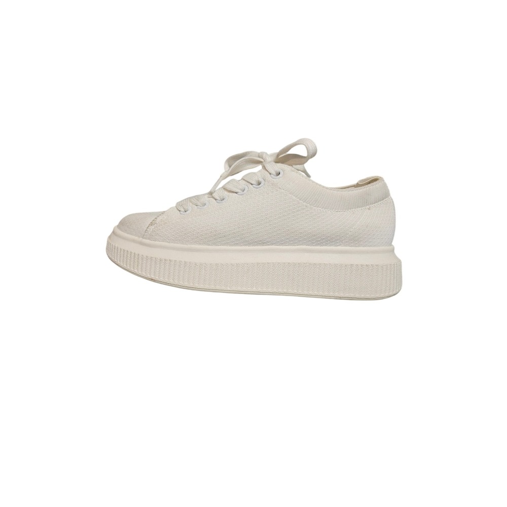 BP. White Fabric Platform Sneakers Low Top Lace Up Chunky Sole Womens 5M RN58665